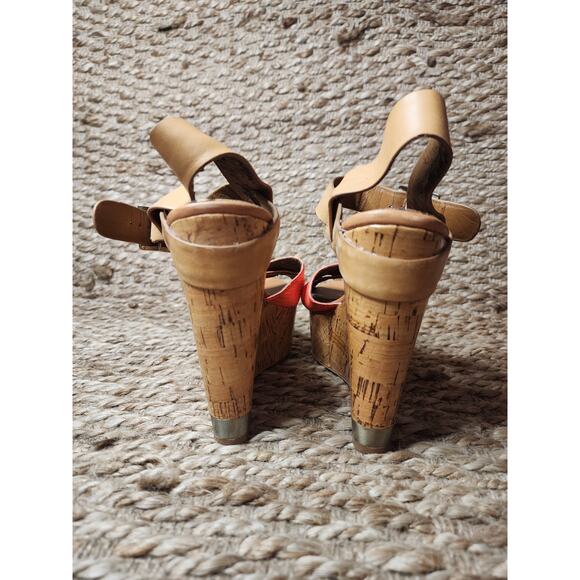 Sam Edelman Women's Pink Snake Skin Cork High Wedge Sandals Shoes Size 10M - Picture 8 of 12